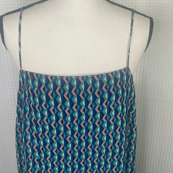 Anthropologie Maeve Silk Dress Geometric Print Spaghetti Straps Sundress Sz L - Picture 4 of 12